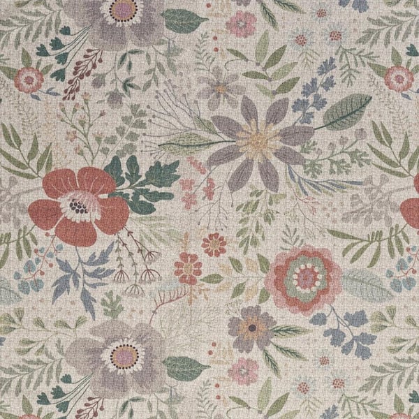 9 ft. x 12 ft. Cream Pink And Green Floral Washable Area Rug