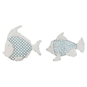 16.5 in. Charlie Metal Blue and White Wall Decor Set of 2