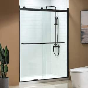 60 in. x 76 in. Double Sliding Frameless Shower Door with Shatter Retention Glass in Matte Black Finish