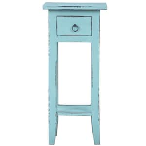 Shabby Chic Cottage 11.8 in. Beach Blue Square Solid Wood End Table with 1-Drawer