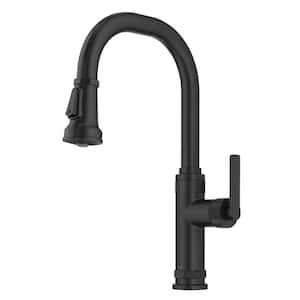 Allyn Industrial Pull-Down Single Handle Kitchen Faucet in Matte Black