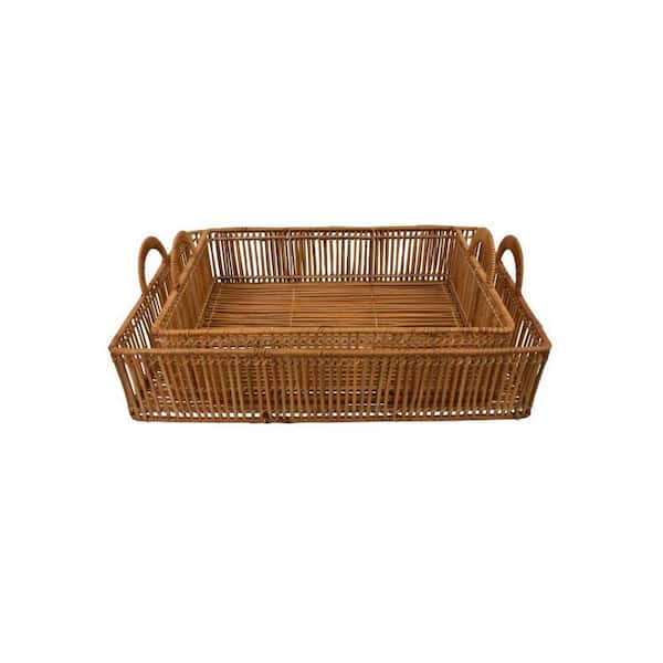 Benjara Brown Decorative Tray (Set of 2)