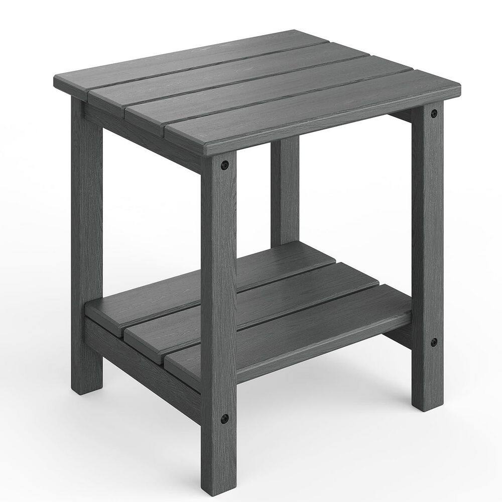 OUTGOODS Gray Plastic HDPE 2-Tier Patio Outdoor Side Table, All