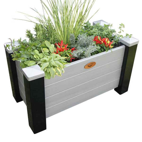 Gronomics 48 in. x 48 in. x 10 in. Maintenance Free Black and Gray Vinyl Raised Garden Bed