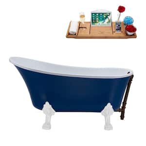55 in. Acrylic Clawfoot Non-Whirlpool Bathtub in Matte Dark Blue, Glossy White Clawfeet,Matte Oil Rubbed Bronze Drain