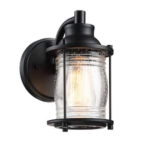1-Light Bronze Hardwired Outdoor Wall Lantern Sconce with seeded glass(1-Pack)
