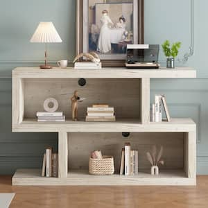 47.2 in. Rectangle Brown MDF Retro Console Table with Symmetrical 2-Tier Open Shelf for Entryway and Living Room