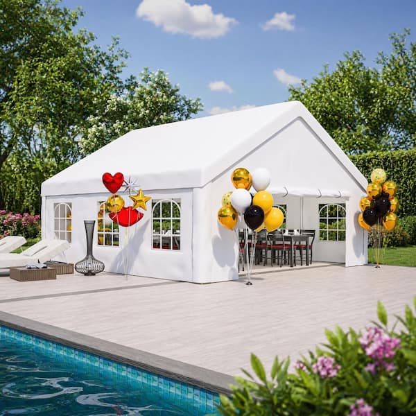 20ft. W x 18ft. D White Outdoor Canopy Gazebo Party Tent with 2-Storage Bags and Removable Sidewalls for Carport Camping