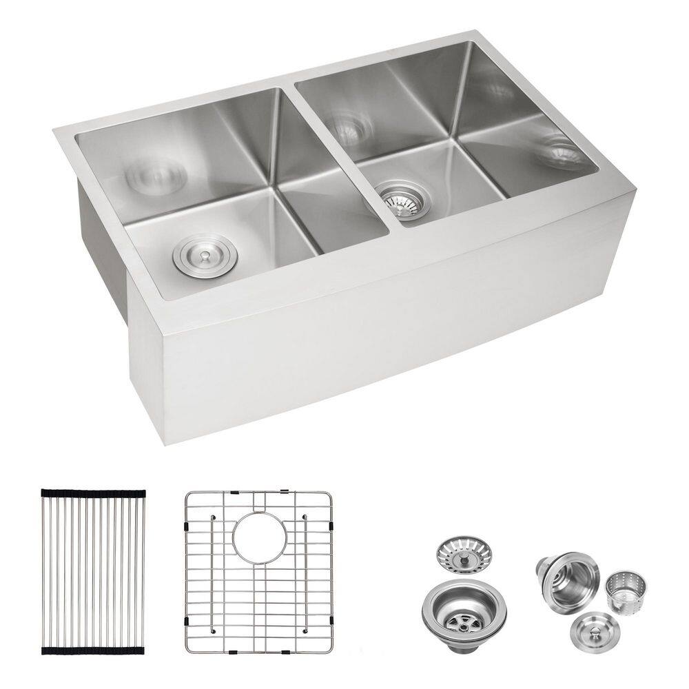 "33 in. Farmhouse Double-Bowl (50/50) 16-Gauge Brushed Nickel Stainless Steel Kitchen Sink with Two 10"" Deep Basin" price history on PriceWatchPro