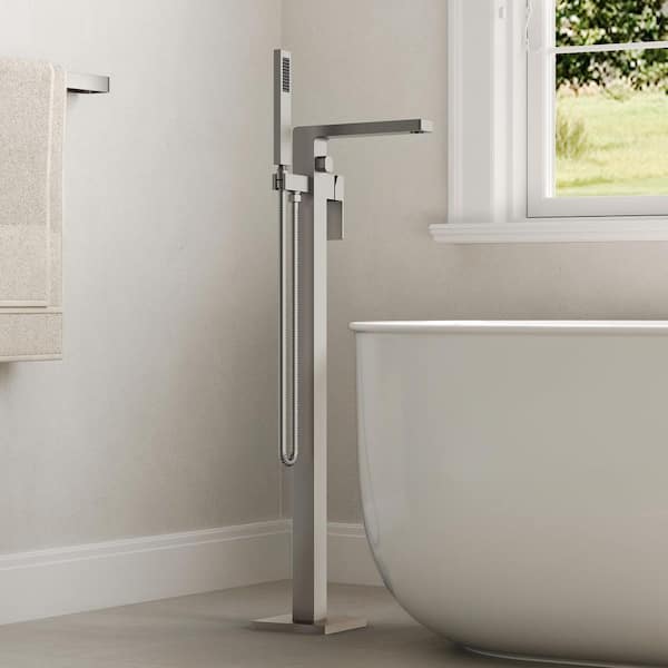 Single-Handle Claw Foot Freestanding Tub Faucet with Hand Shower Integrated Rock-Solid Valve in Brushed Nickel