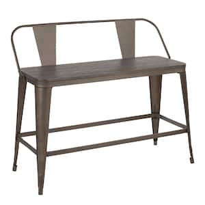 Oregon 26 in. Counter Height Bench in Antique Metal and Espresso Wood
