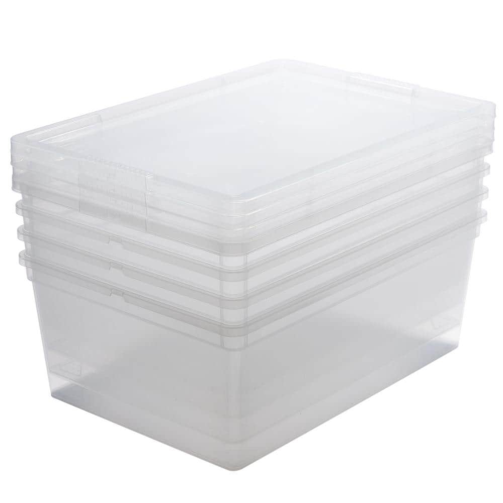 4 Pack 14.2 in. L x 10.1 in. W x 9.4 in. H Stackable Storage Bins with Lids in Clear