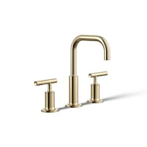 Purist 8 in. Widespread 2 Handle Bathroom Sink Faucet with Drain in Vibrant French Gold