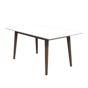 Aven 63 in. Mid Century Modern Style Solid Wood Walnut Brown Frame and White Top Rectangular Dining Table (Seats 6)