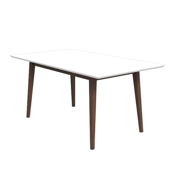 Ashcroft Furniture Co Aven 63 in. Mid Century Modern Style Solid Wood Walnut Brown Frame and White Top Rectangular Dining Table (Seats 6)