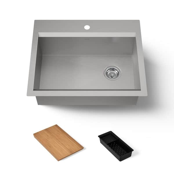 KOHLER Lassen 27 in. Drop-in Single Bowl Stainless Steel Kitchen Workstation Sink with Accessories