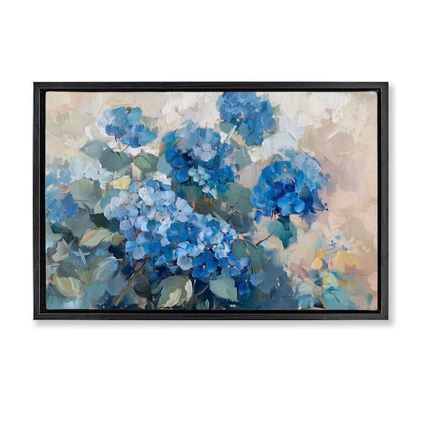 Stupell Industries Blue Hydrangeas Impression by LSR Design Studio Black Floater Frame Nature Graphic Art Print 21 in. x 31 in.