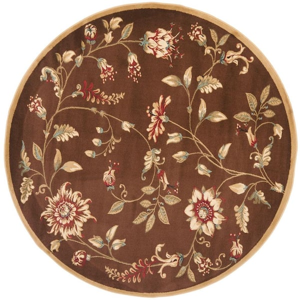 SAFAVIEH Lyndhurst Brown/Multi 5 ft. x 5 ft. Round Floral Border Area Rug