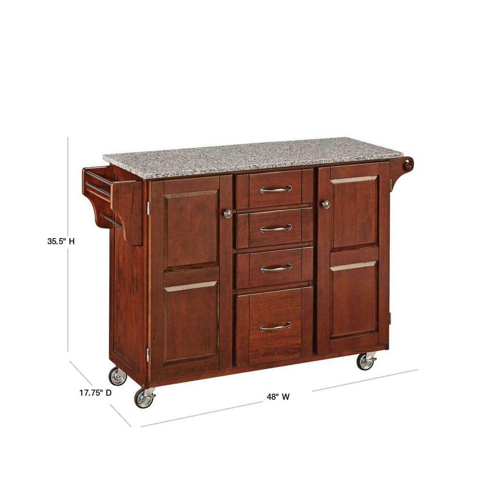 Medium Cherry and Salt Pepper Granite 48" Kitchen Cart with Spice Rack