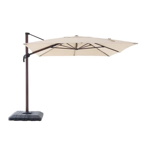 Hampton Bay 10 ft. x 12 ft. Aluminum Rectangle Offset Cantilever Outdoor Patio Umbrella in Cafe with Base Included