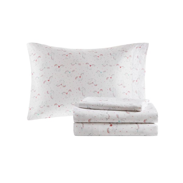 Mia 8-Piece Pink Full Polyester Rainbow with Metallic Printed Stars Comforter Set with Bed Sheets