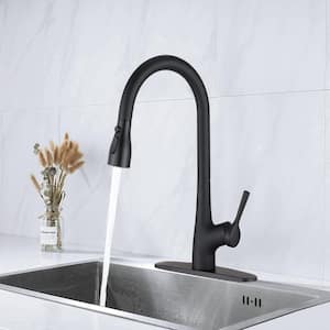 ZH Single Handle Deck Mount Pull Down Sprayer Kitchen Faucet with Deckplate Included in Stainless Steel