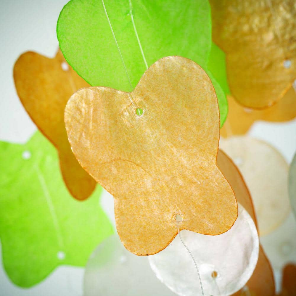 Handcrafted Butterfly Capiz Wind Chime in Patina Green and Marigold
