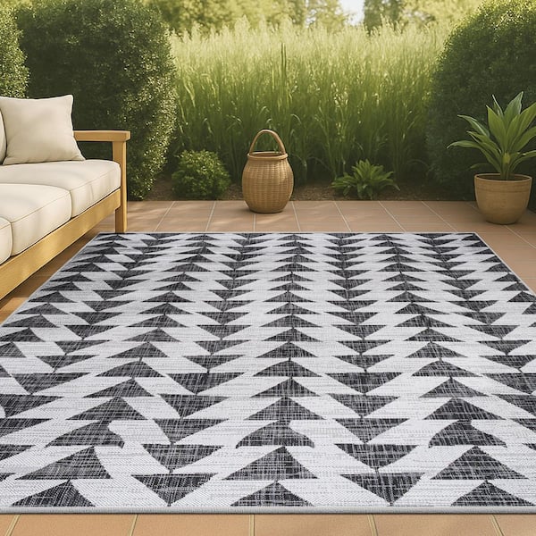 Andratx Ivory/Black 5 ft. x 8 ft. Modern Tribal Geometric Indoor/Outdoor Area Rug