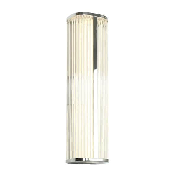 Transitional 23.6 in. 1-Light Satin Chrome Dimmable Integrated LED Wall Sconce with Clear Ribbed Glass Shade, 5 CCT