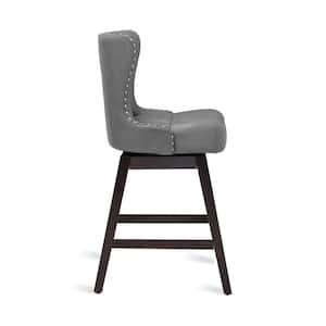 Zola 26 in. Dark Gray Wood Frame Counter Bar Stool Faux Leather Upholstered Swivel Bar Stool (Set of 3)