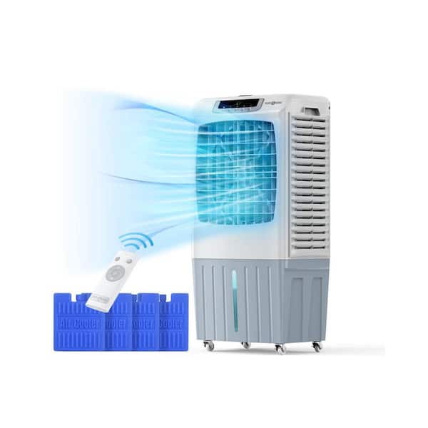 HOMLUX 40.5 in. 3 Fan Speeds Tower Fan in Grey with Evaporative Cooling, Automatic Mode, Garden Hose,Tank,Remote Control,Timer