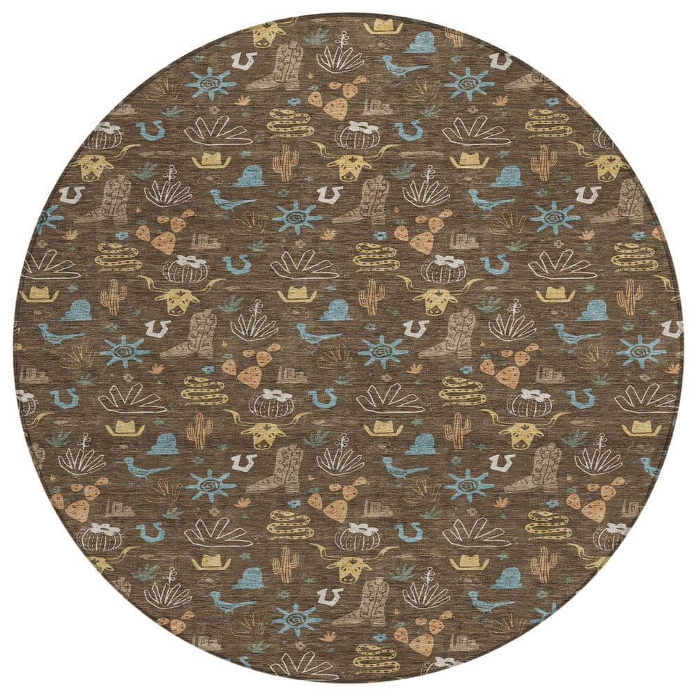 Chantille Machine Washable Indoor/Outdoor Abstract ACN2562 Chocolate 8 ft. x 8 ft. Round Rug price history on PriceWatchPro