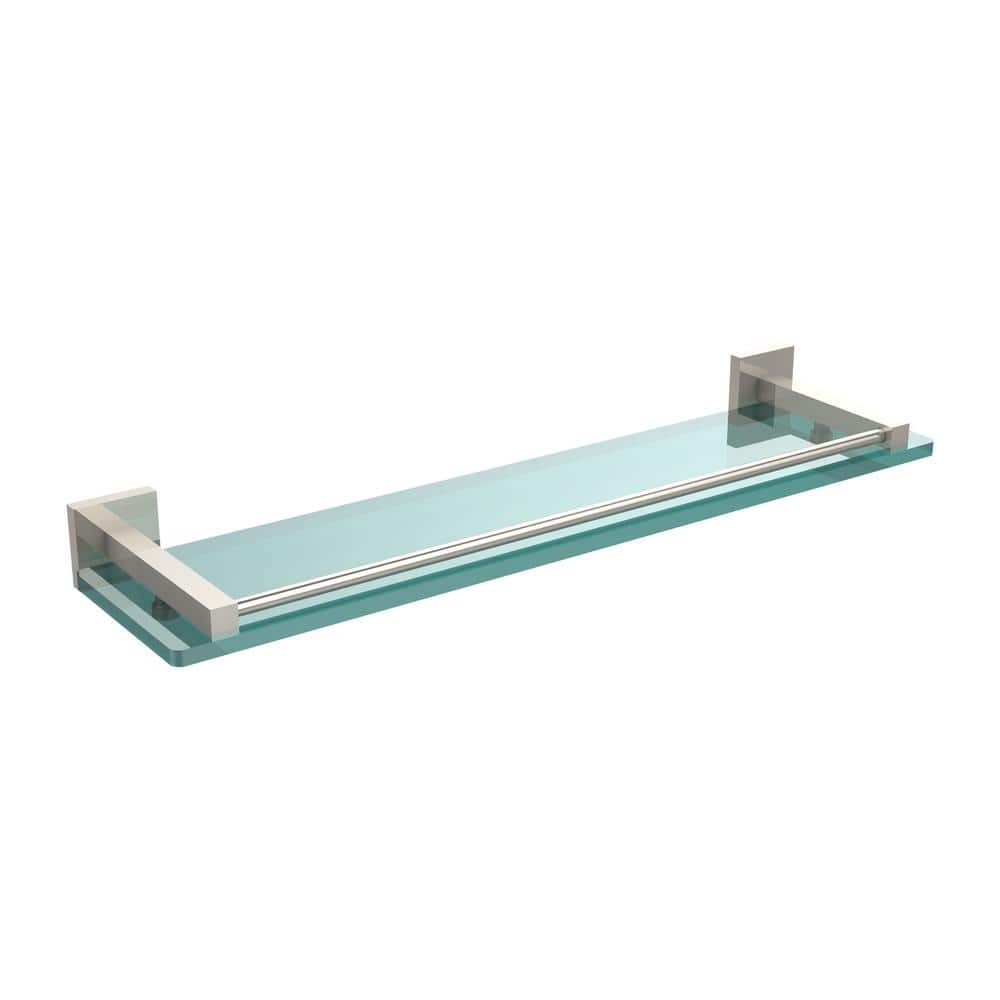 Allied Brass Montero 22 in. L x 2 in. H x 5-3/4 in. W Clear Glass Vanity Bathroom Shelf with Gallery Rail in Polished Nickel