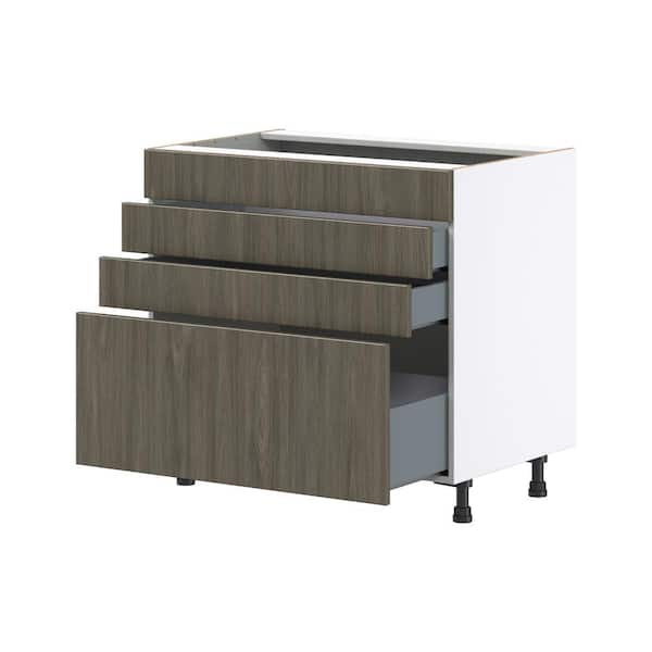 J COLLECTION Medora textured 36 in. W x 24 in. D x 34.5 in. H in Slab Assembled Base Kitchen Cabinet for Cooktop with 3 Drawers