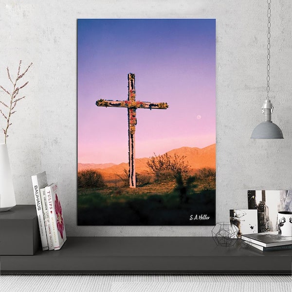 VENICE BEACH Collections Cross Moon by Steven A. Heller 1-Piece Unframed Canvas Drawing Print 16 in. x 20 in.