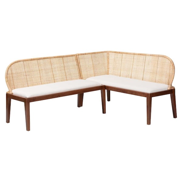 Okinawa Light Honey Rattan and Wood 2-Piece Dining Nook Banquette Set