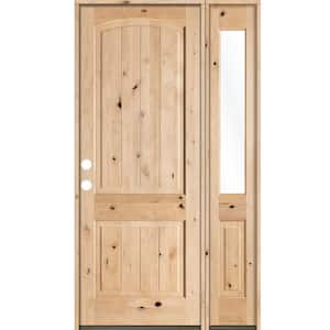 44 in. x 96 in. Rustic Unfinished Knotty Alder Arch-Top VG Right-Hand Right Half Sidelite Clear Glass Prehung Front Door