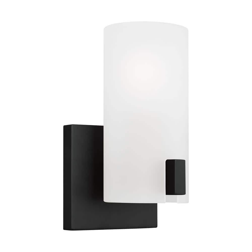 Midnight Black Etched Glass Cylinder Wall Sconce