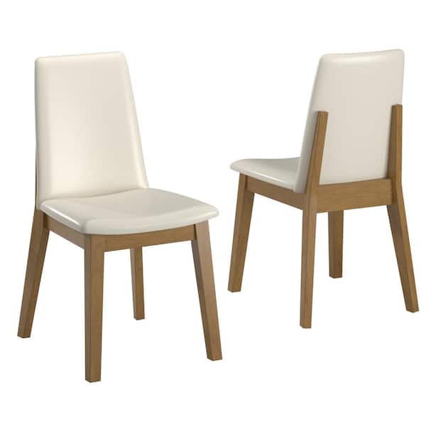 Oak Wood Finish White Vegan Leather Dining Chair (Set of 2)
