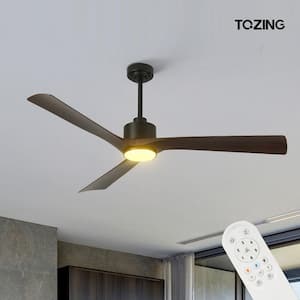 60 in. Smart Indoor Wood Low Profile Ceiling Fan with Bright White Integrated LED with Remote Included with Downrod