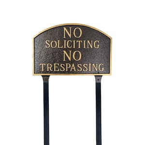 No Soliciting, No Trespassing Arch Standard Statement Plaque with 23 in. Lawn Stakes - Hammered Bronze