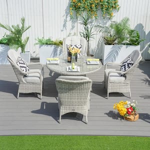 White 5-Piece Wicker Outdoor Dining Set with White Cushion