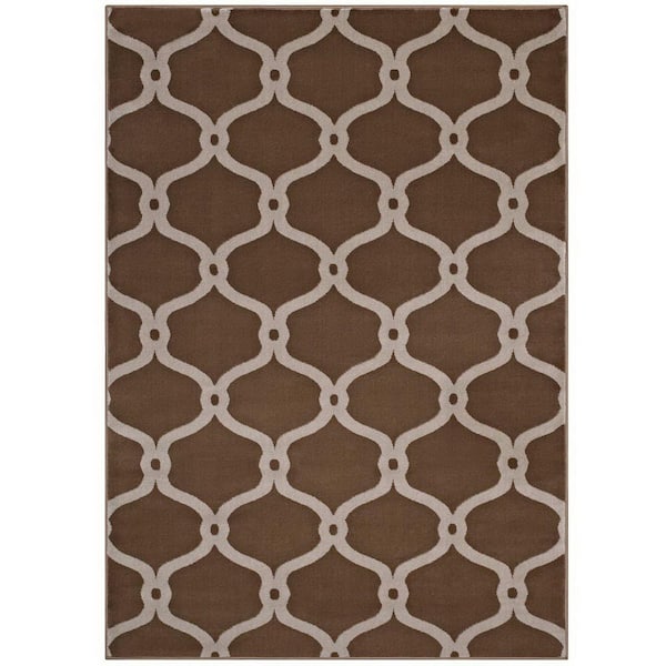 Beltara 5 ft. x 8 ft. in Dark Tan and Beige Chain Link Transitional Trellis Area Rug
