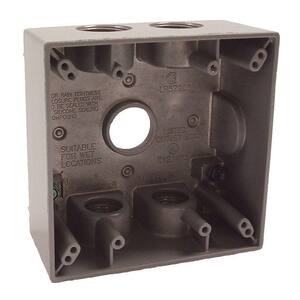 2-Gang Weatherproof Box, Five 3/4 in. Threaded Outlets, Gray