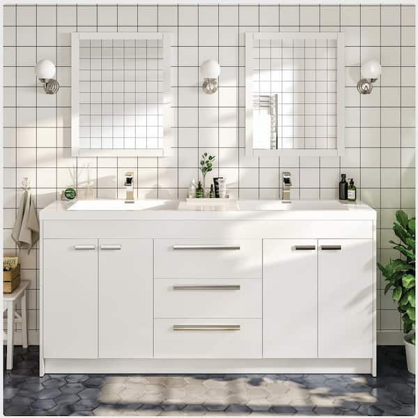 Eviva Lugano 60 in. W x 19 in. D x 36 in. H Double Bath Vanity in White with White Acrylic Top with White Integrated Sinks
