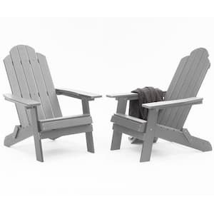 Grey Plastic Outdoor Patio Folding Adirondack Chair (2-Pack)