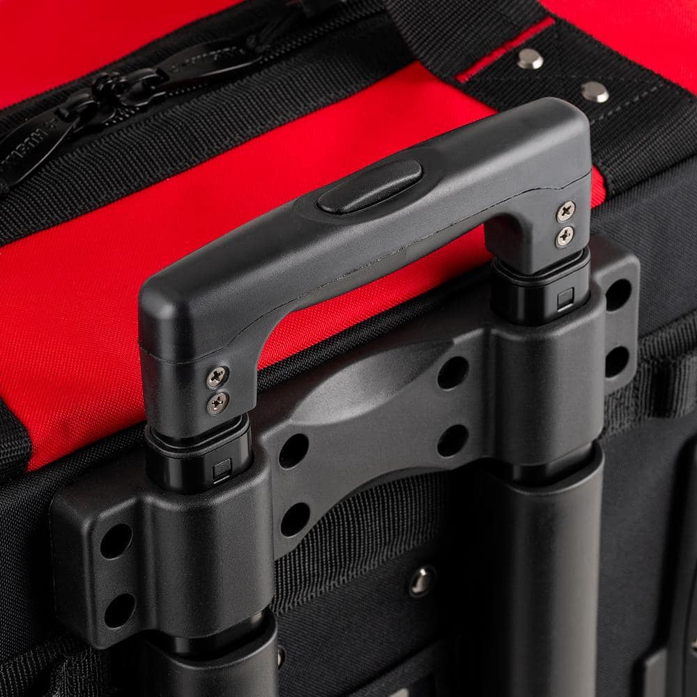 18-inch Red and Black Rolling Tool Bag with Multiple Pockets