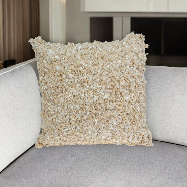 Beige Solid Polyester 18 in. X 18 in. Throw Pillow