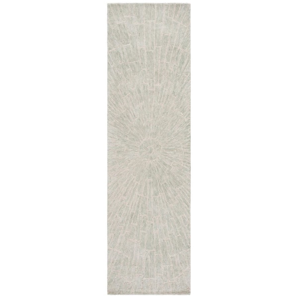 Marquee 2 ft. x 8 ft. Light Green/Beige Radial Abstract Runner Rug