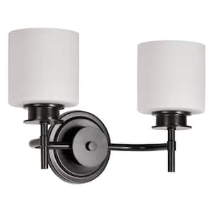 Warren 14.5 in. 2-Light Gun Metal Transitional Vanity Light with Satin White Glass Shade